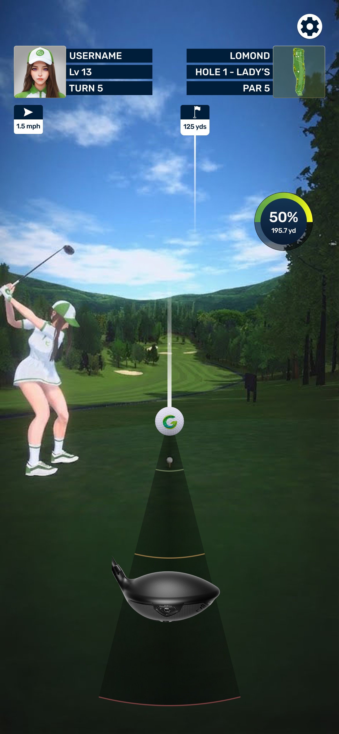 スマートフォンで表示したGOLFIN GAMEのプレイ画面